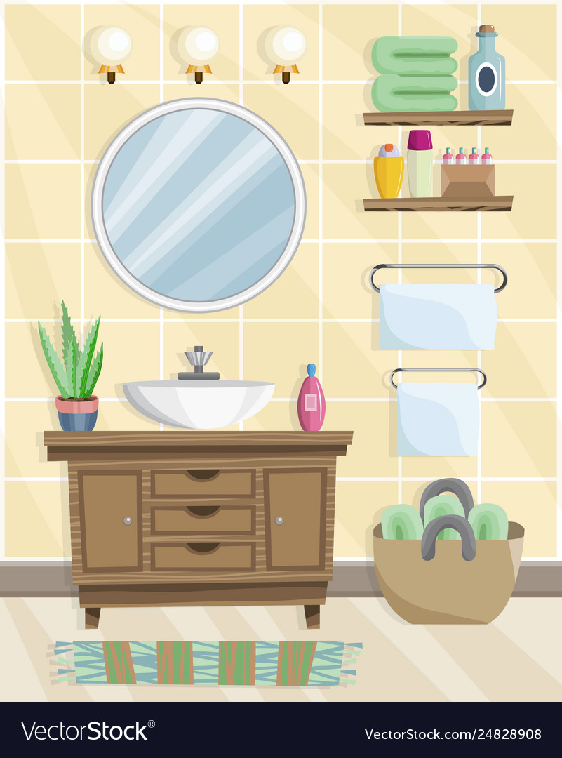 Bathroom Interior With Washbasin In Flat Style Vector Image