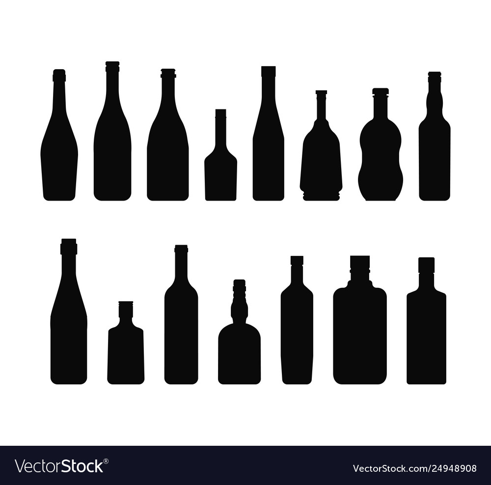 Bottles with alcohol set black and white Vector Image