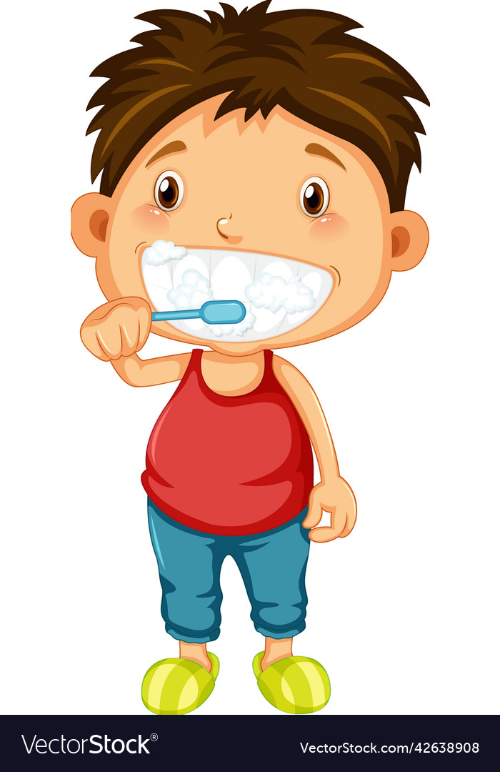 Boy cartoon brushing teeth Royalty Free Vector Image