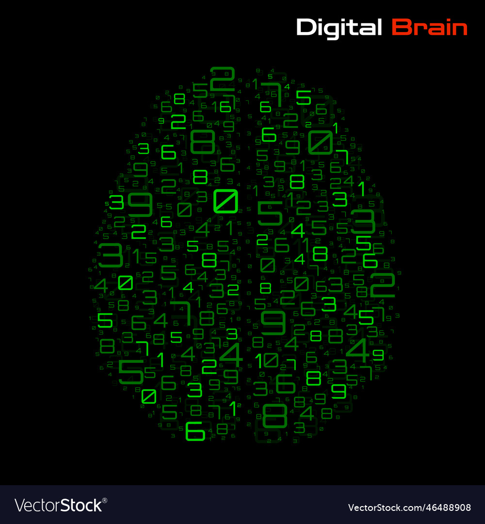 Digital brain with numbers artificial