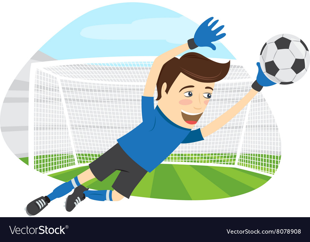 Funny soccer football player goalkeeper wearing