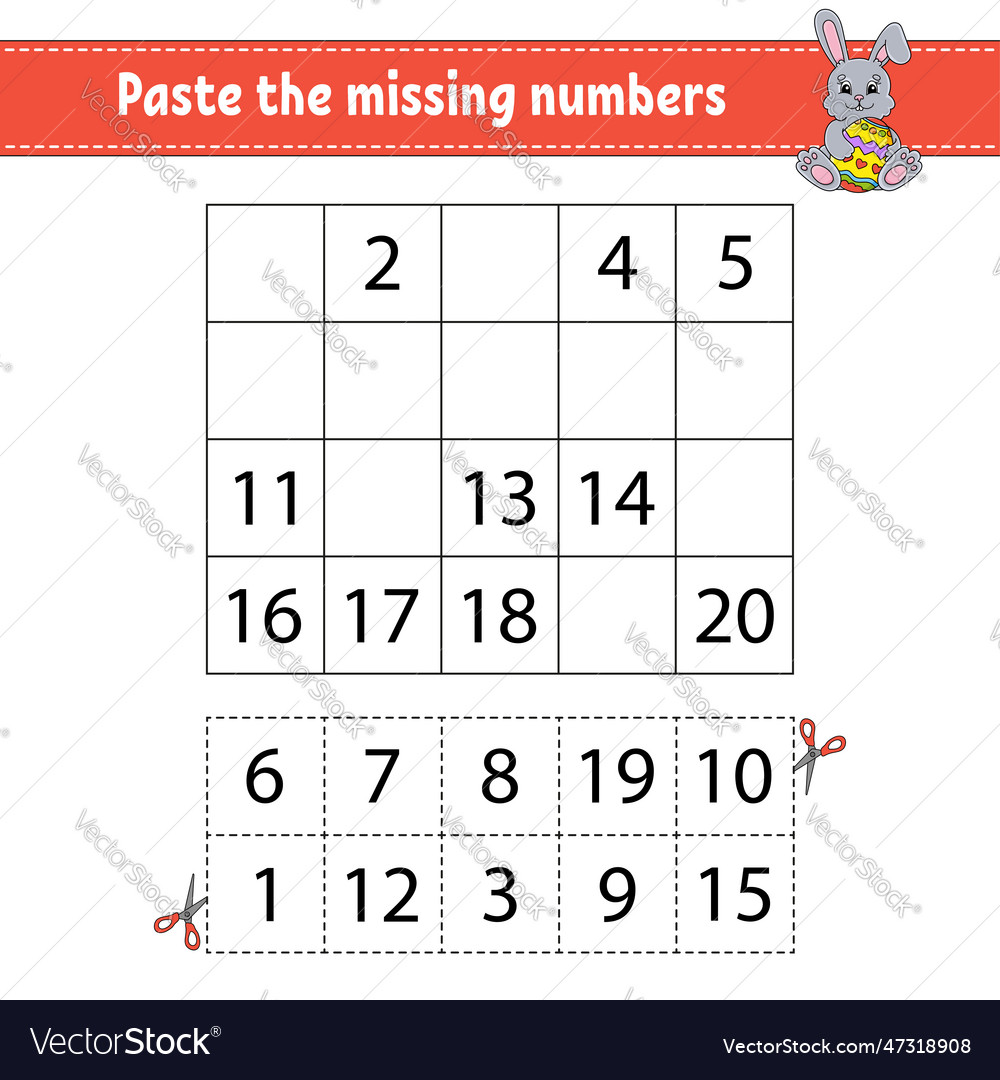 Paste the missing numbers 1-20 game for children