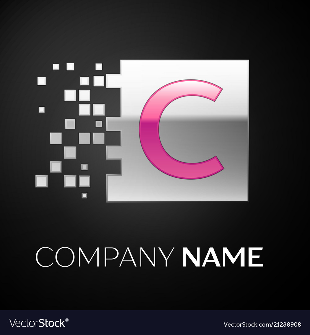 Pink letter c logo symbol in the silver square