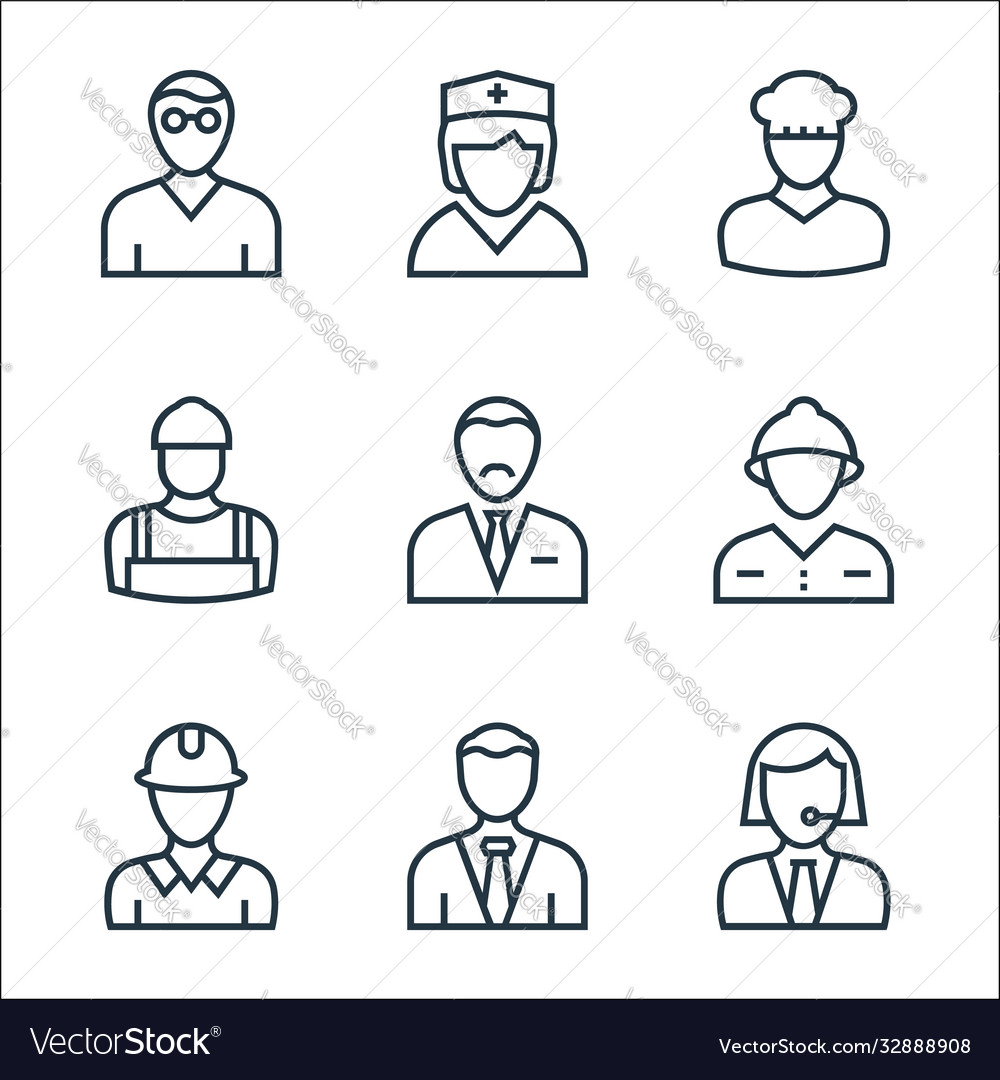 Professions line icons linear set quality vector image Professions line icons linear set quality