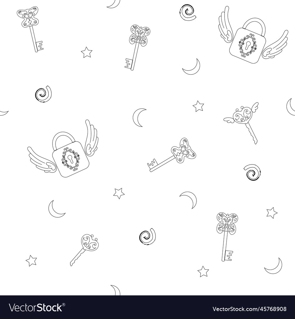 Seamless pattern for kids magic keys and lock