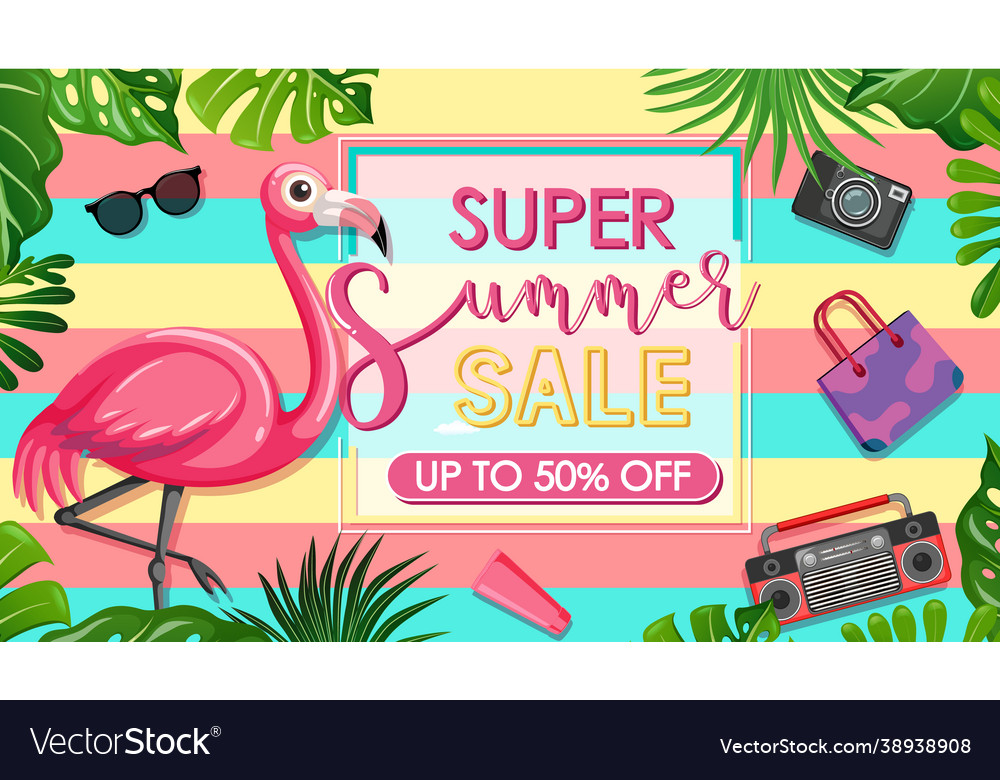 Super summer sale font with flamingo