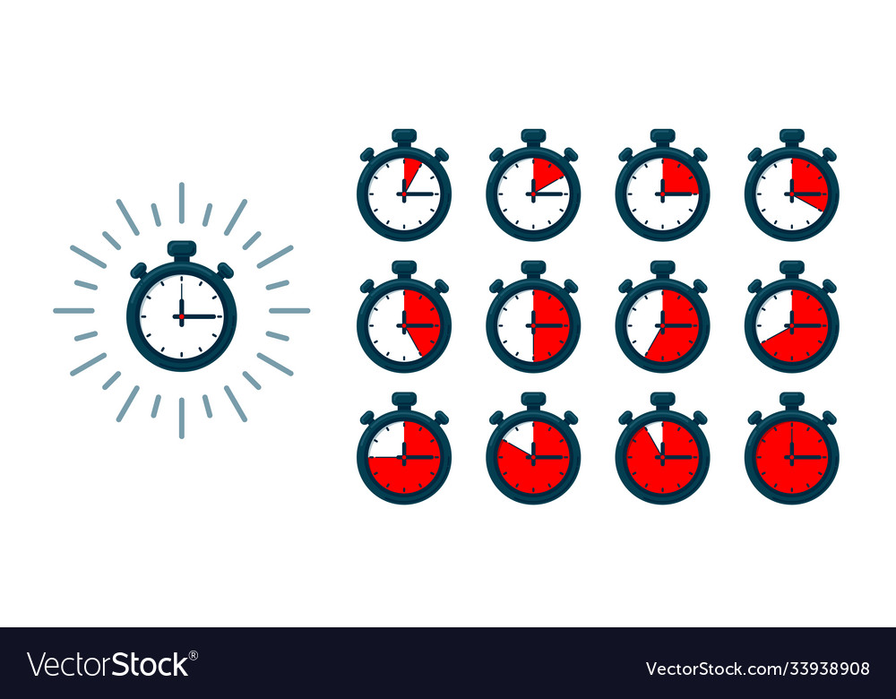 Timer icons set stopwatch vector image Timer icons set stopwatch