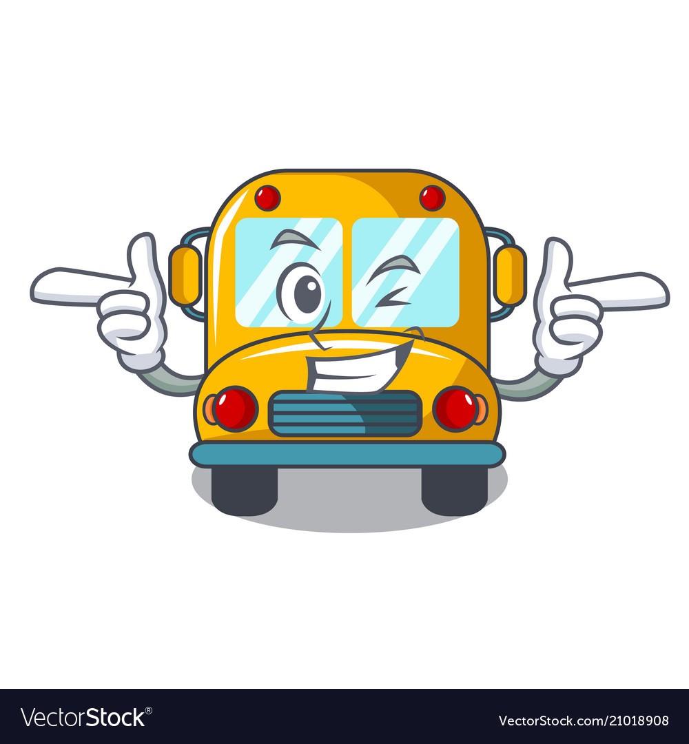 Wink school bus character cartoon Royalty Free Vector Image