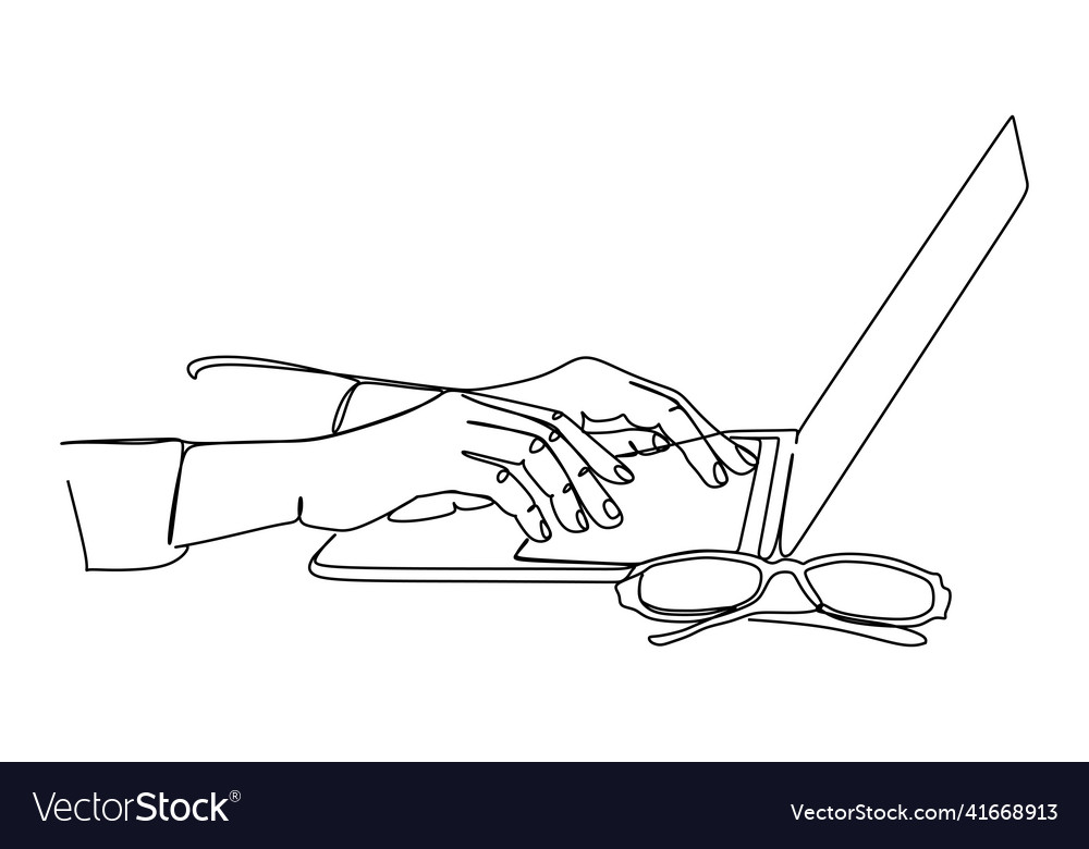 Continuous line drawing of hands typing vector image Continuous line drawing of hands typing