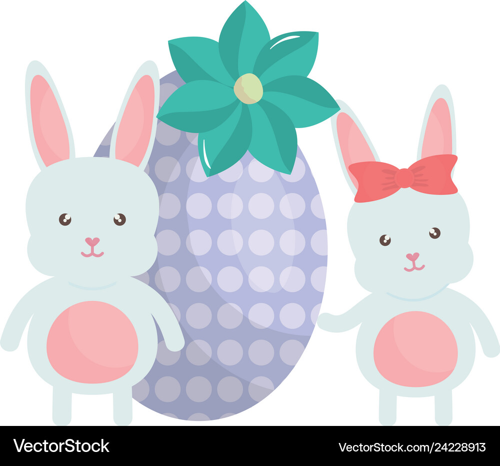Cute rabbits with easter egg painted Royalty Free Vector