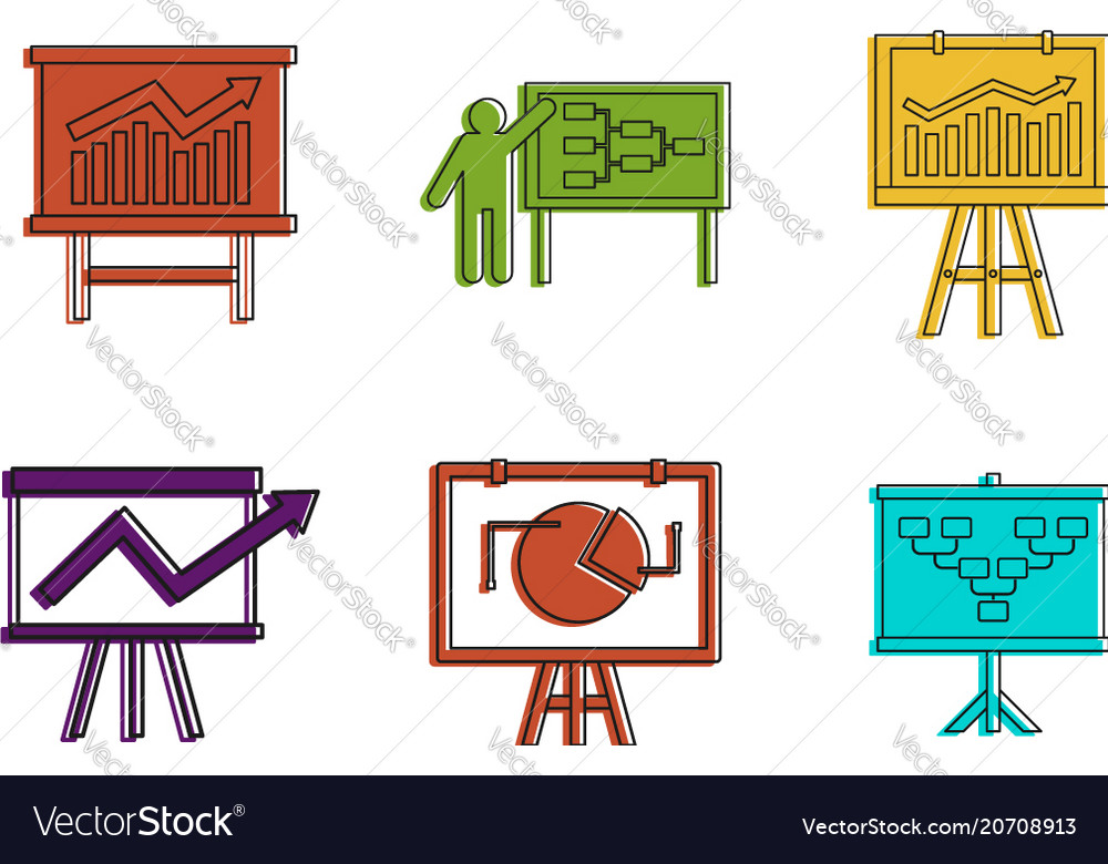 Diagram icon set color outline style Royalty Free Vector