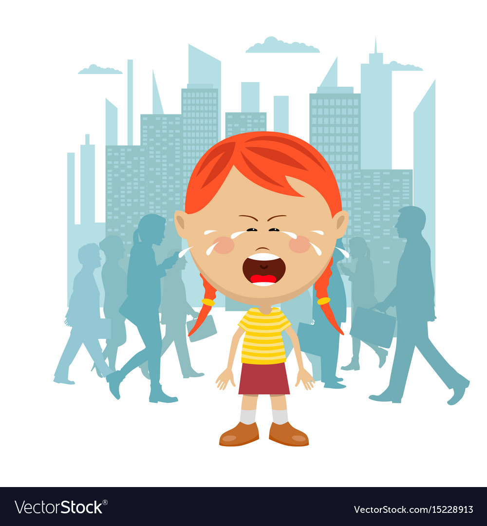 Little Girl Lost In City Crying Royalty Free Vector Image