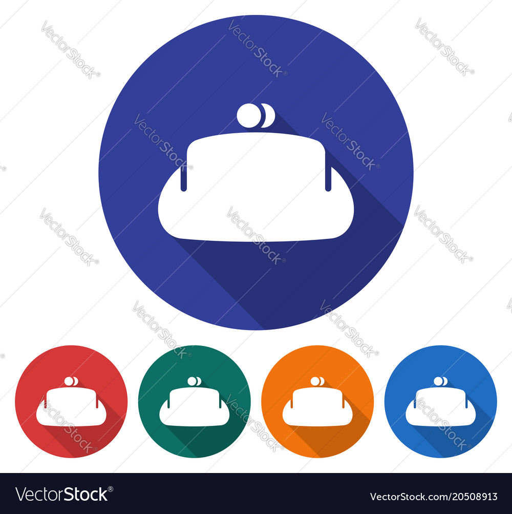 Round icon of purse flat style with long shadow