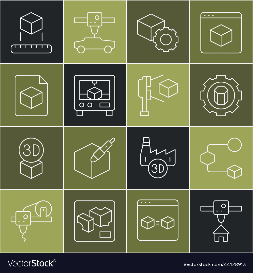 Set line 3d printer house isometric cube setting