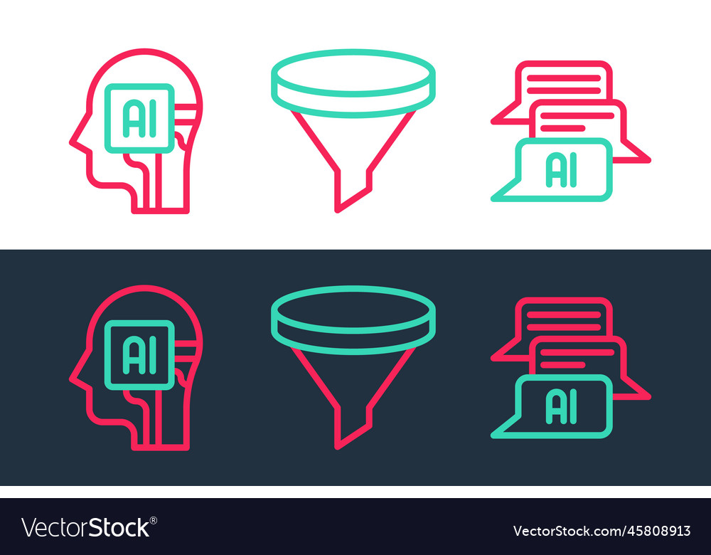 Set line chat bot humanoid robot and funnel vector image Set line chat bot humanoid robot and funnel