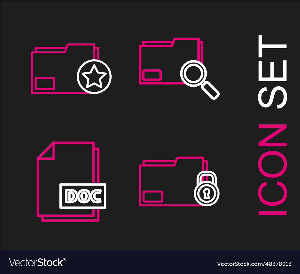 Set line folder and lock doc file document search vector image Set line folder and lock doc file document search