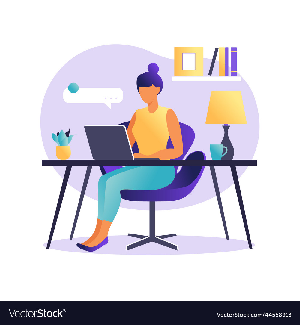 Woman sitting table with laptop working