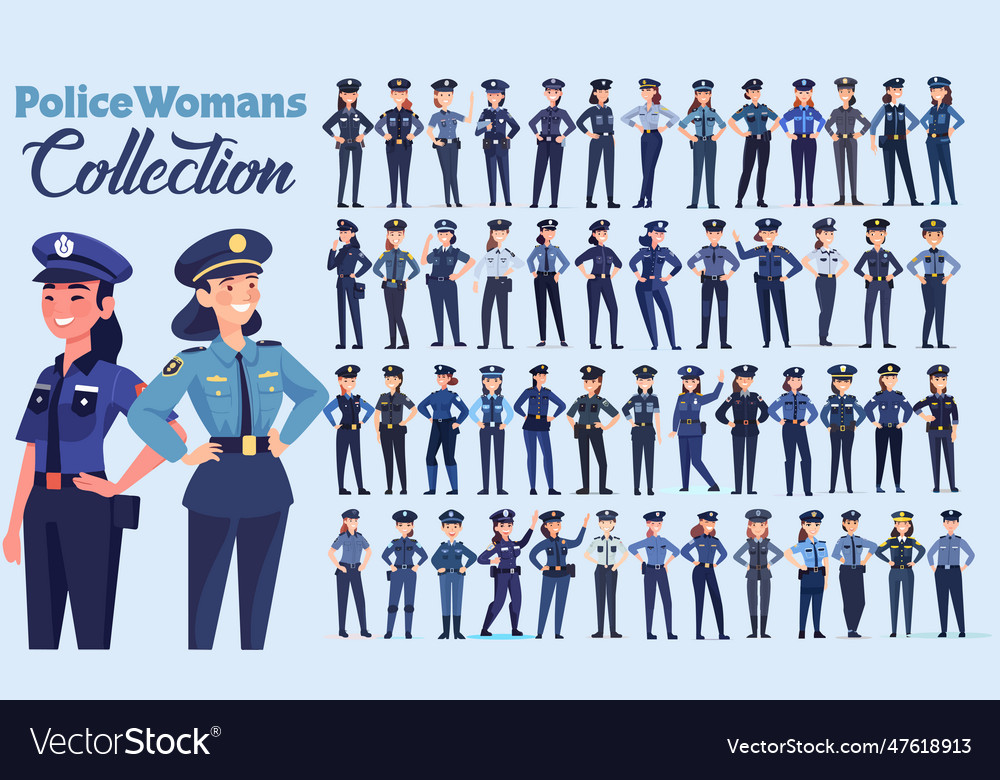 Young beautiful police woman figures collection Vector Image