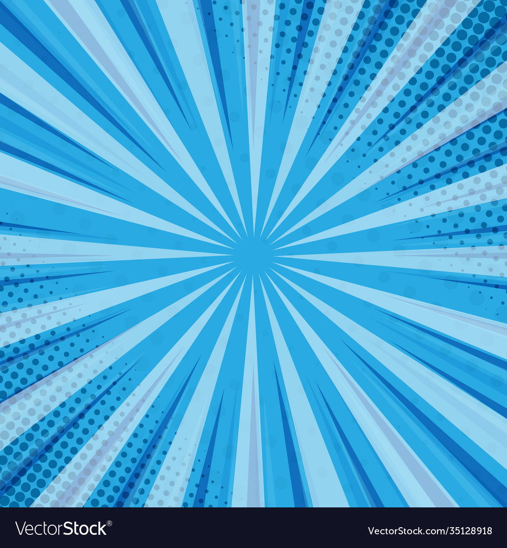 Blue comic zoom with lines and dots Royalty Free Vector