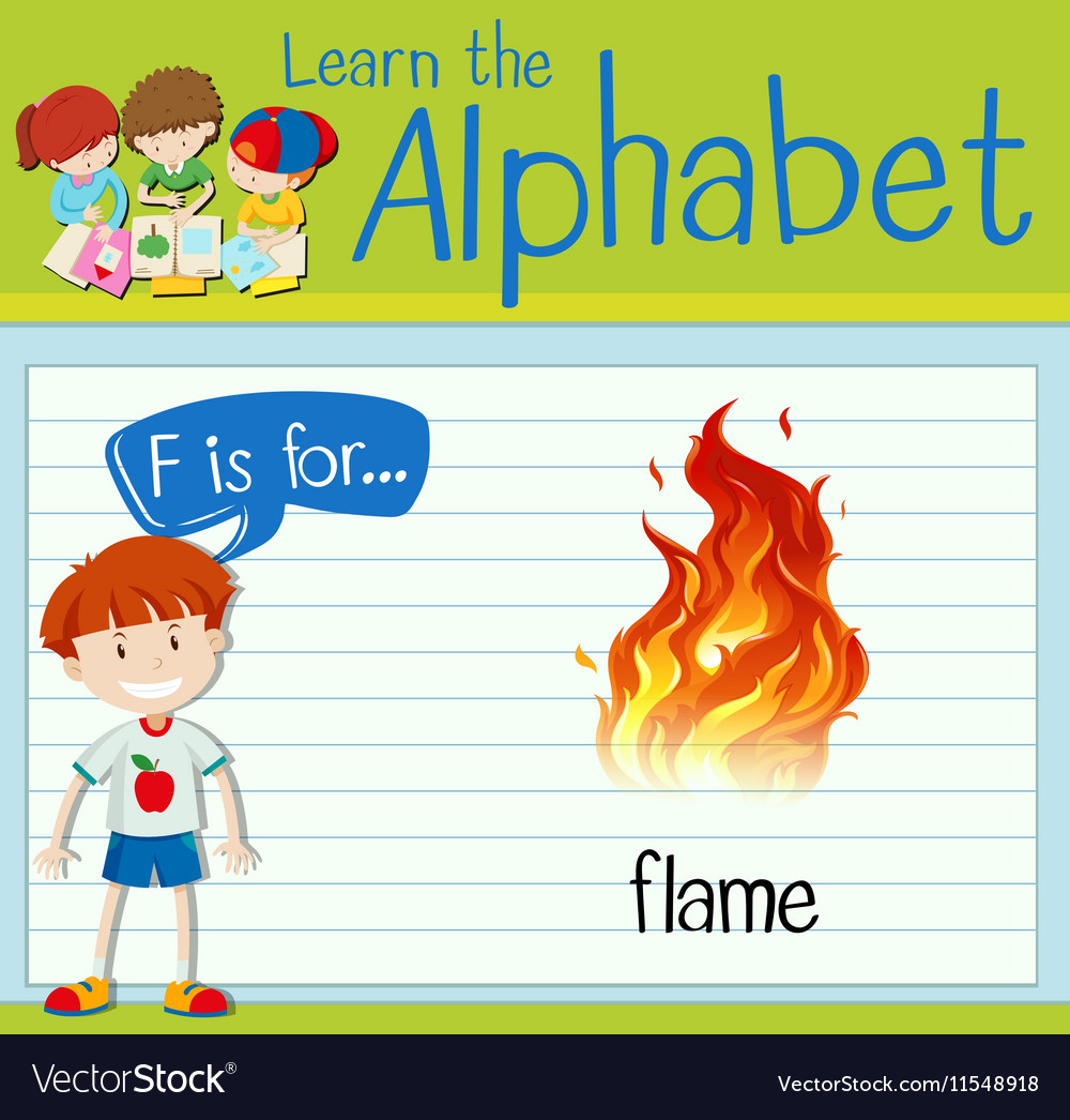 Flashcard Buchstabe f ist für Flamme