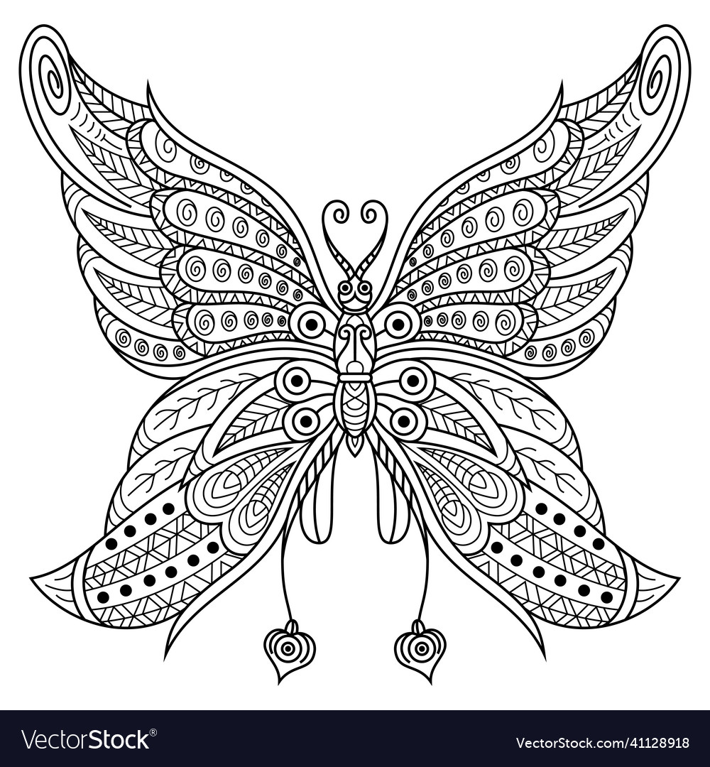 Hand drawn of butterfly in entangle style