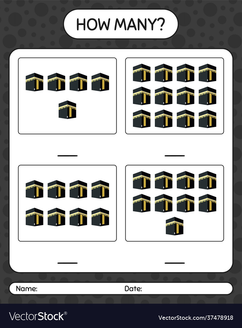 How many counting game with kaaba worksheet vector image How many counting game with kaaba worksheet