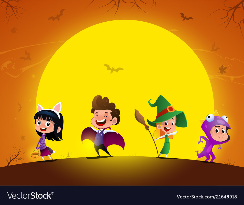 Kids in Halloween Costumes at Moonlight