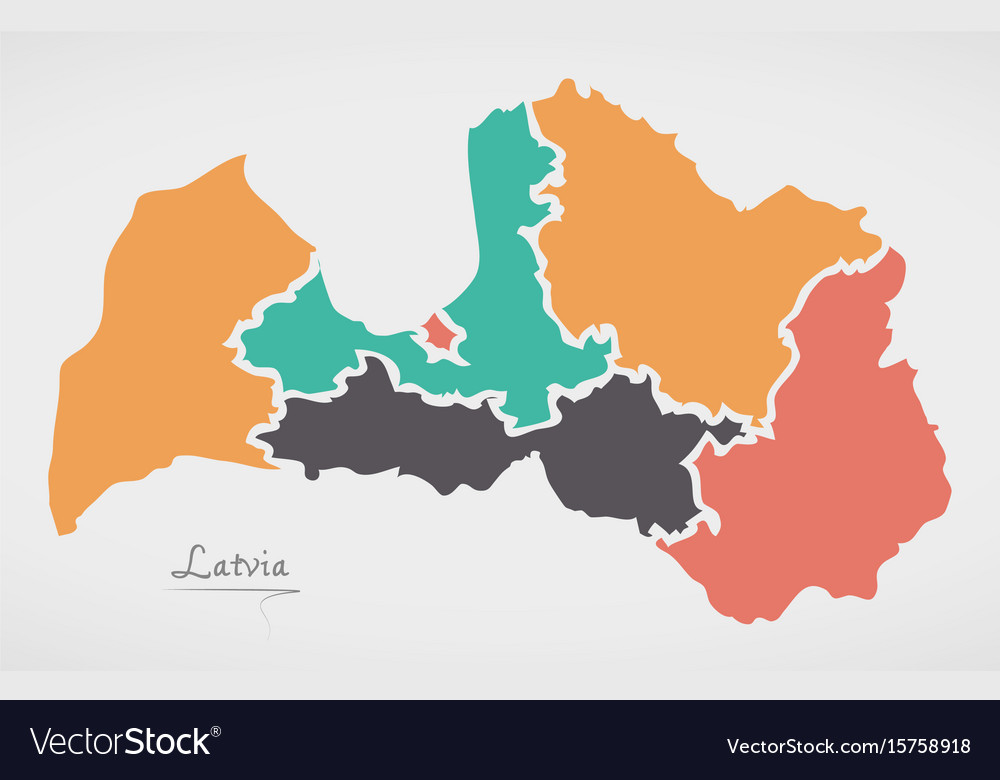 Latvia map with states and modern round shapes