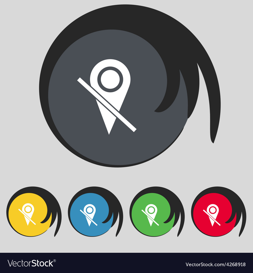 Map pointer icon sign symbol on five colored