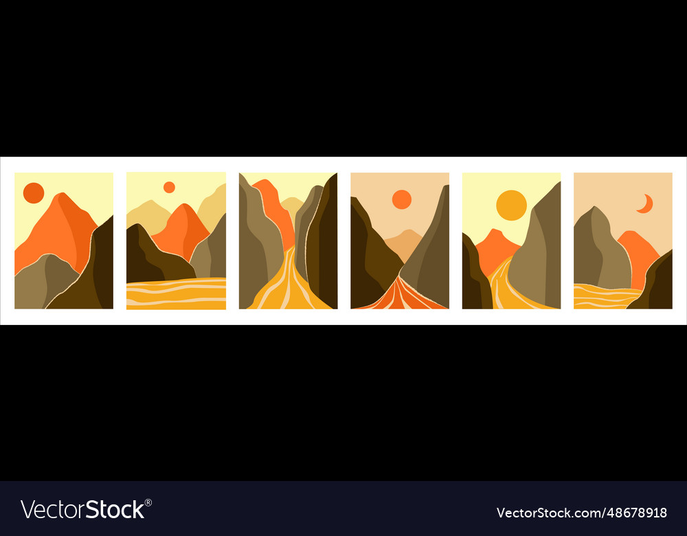 Minimalistic landscapes simple mountain sun Vector Image