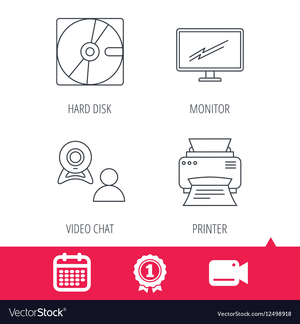 Monitor printer and video chat icons Royalty Free Vector