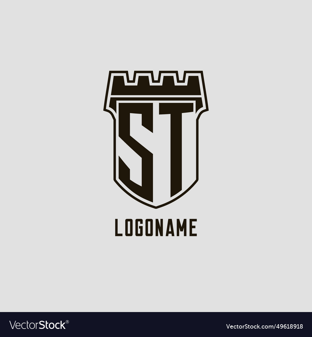 Monogram st with shield fortress logo design style