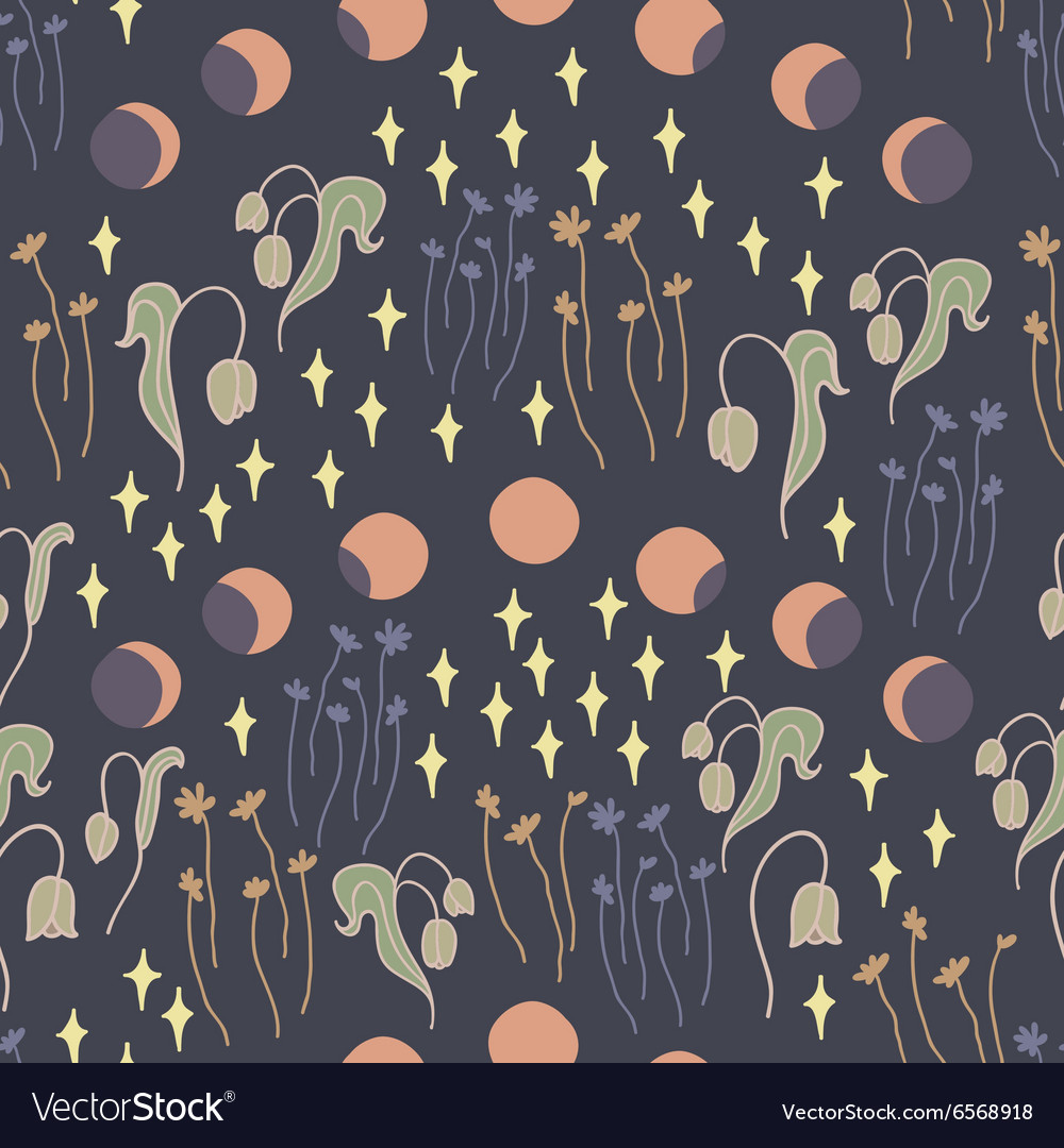 Night garden with stars seamless pattern