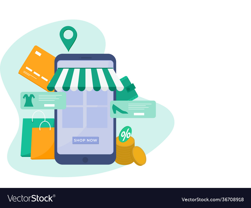 Online shopping app in smartphone with location vector image Online shopping app in smartphone with location