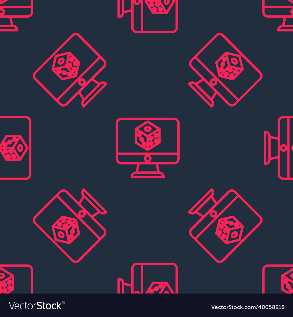 Red line game dice icon isolated seamless pattern
