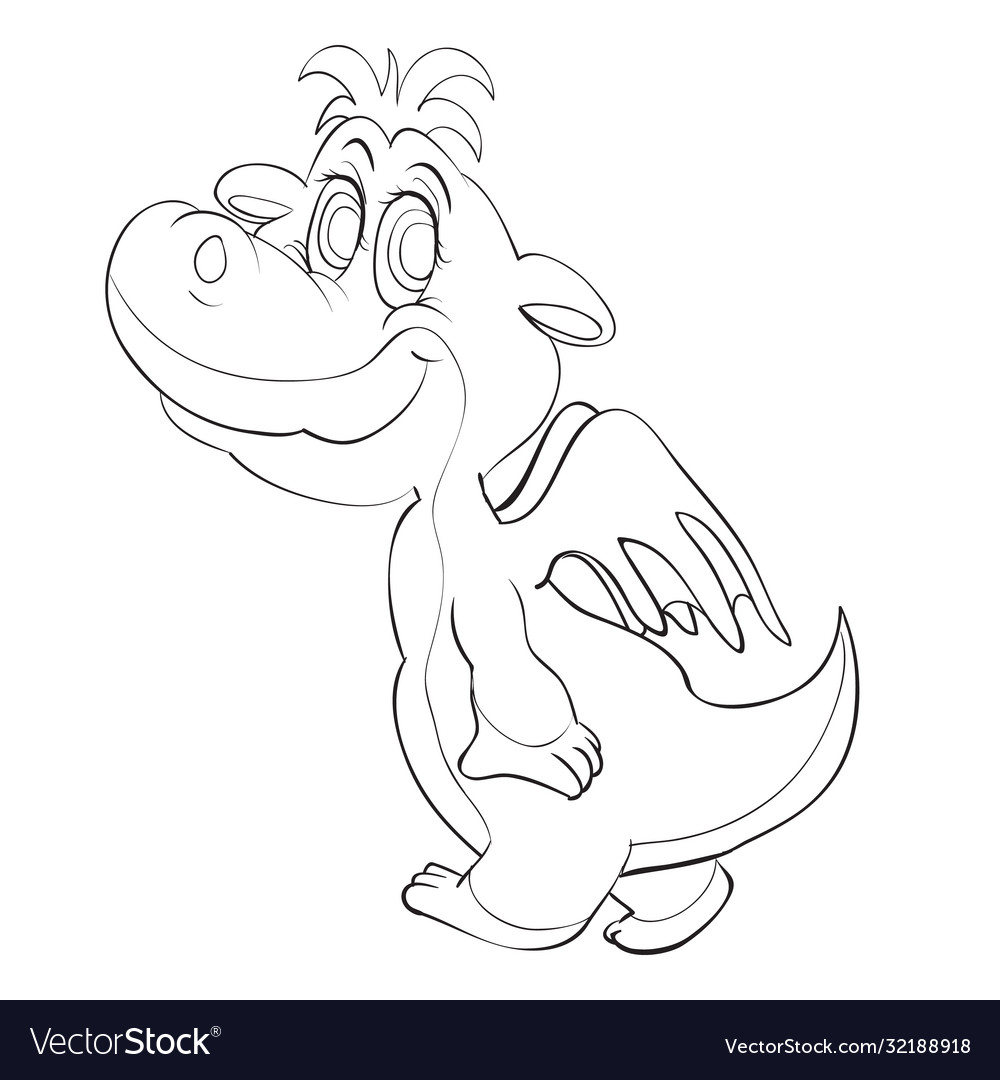 Sketch a cute dragon with small wings coloring