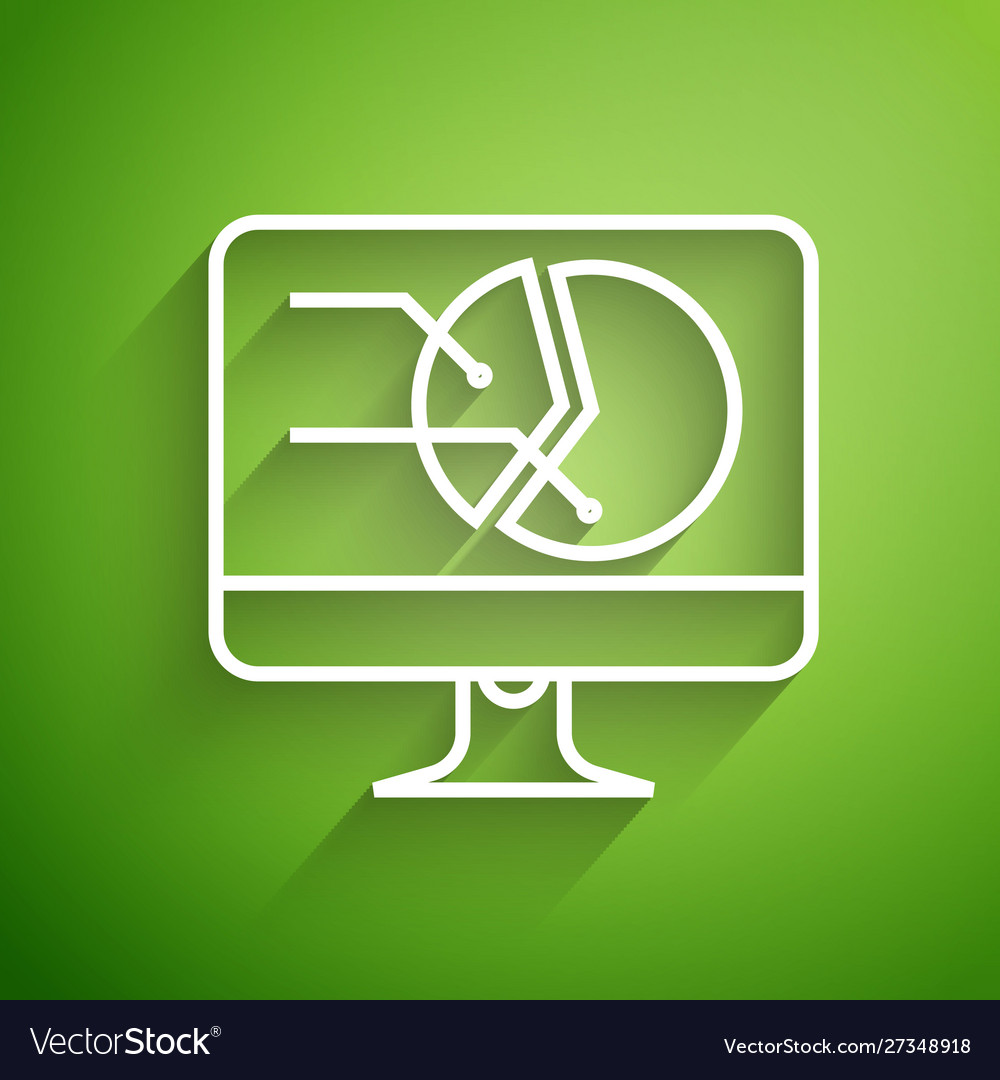 White line computer monitor with graph chart icon vector image White line computer monitor with graph chart icon