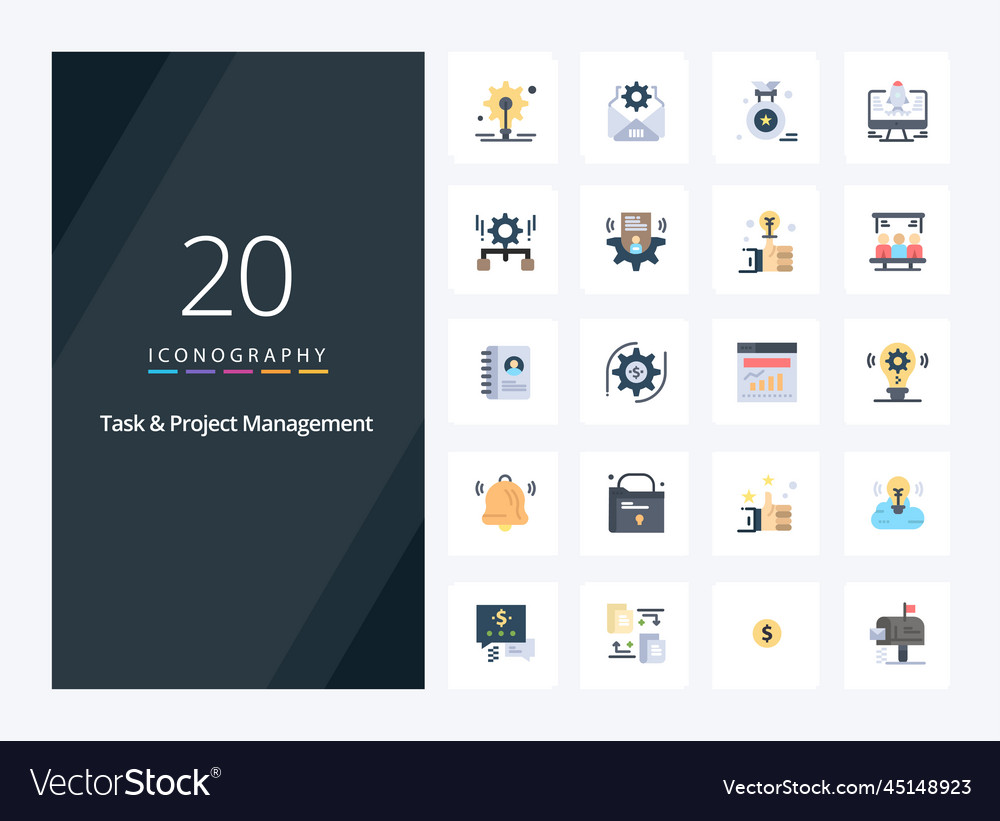 20 task and project management flat color icon