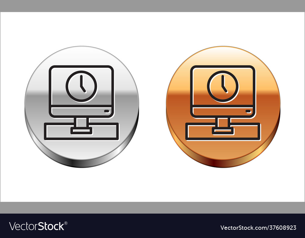 Black line computer monitor time icon isolated Vector Image Black line computer monitor time icon isolated