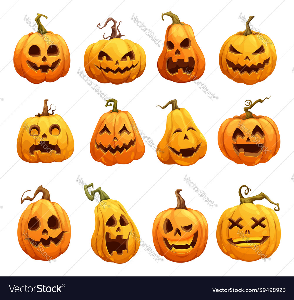 Cartoon halloween pumpkins scary jack o lantern vector image Cartoon halloween pumpkins scary jack o lantern
