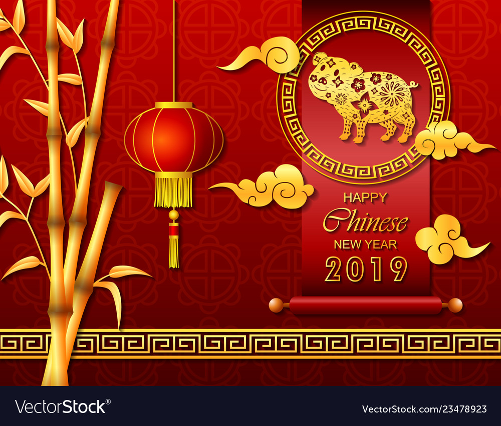 Chinese new year festive card with scroll golden