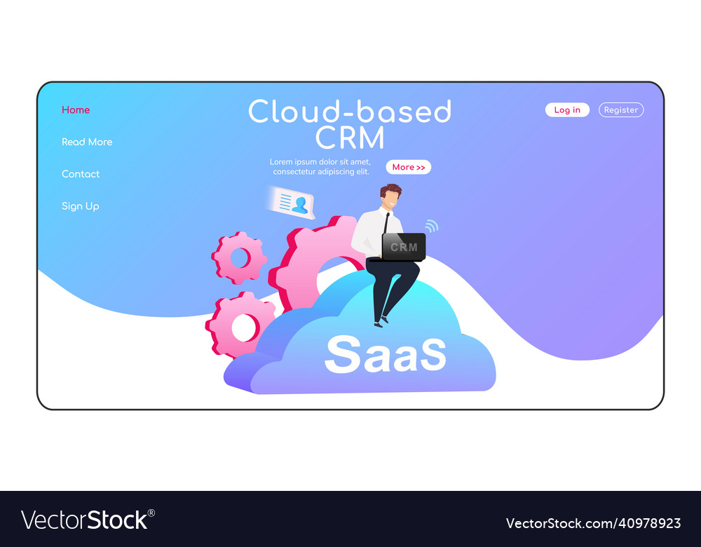 Cloud based crm landing page flat color template