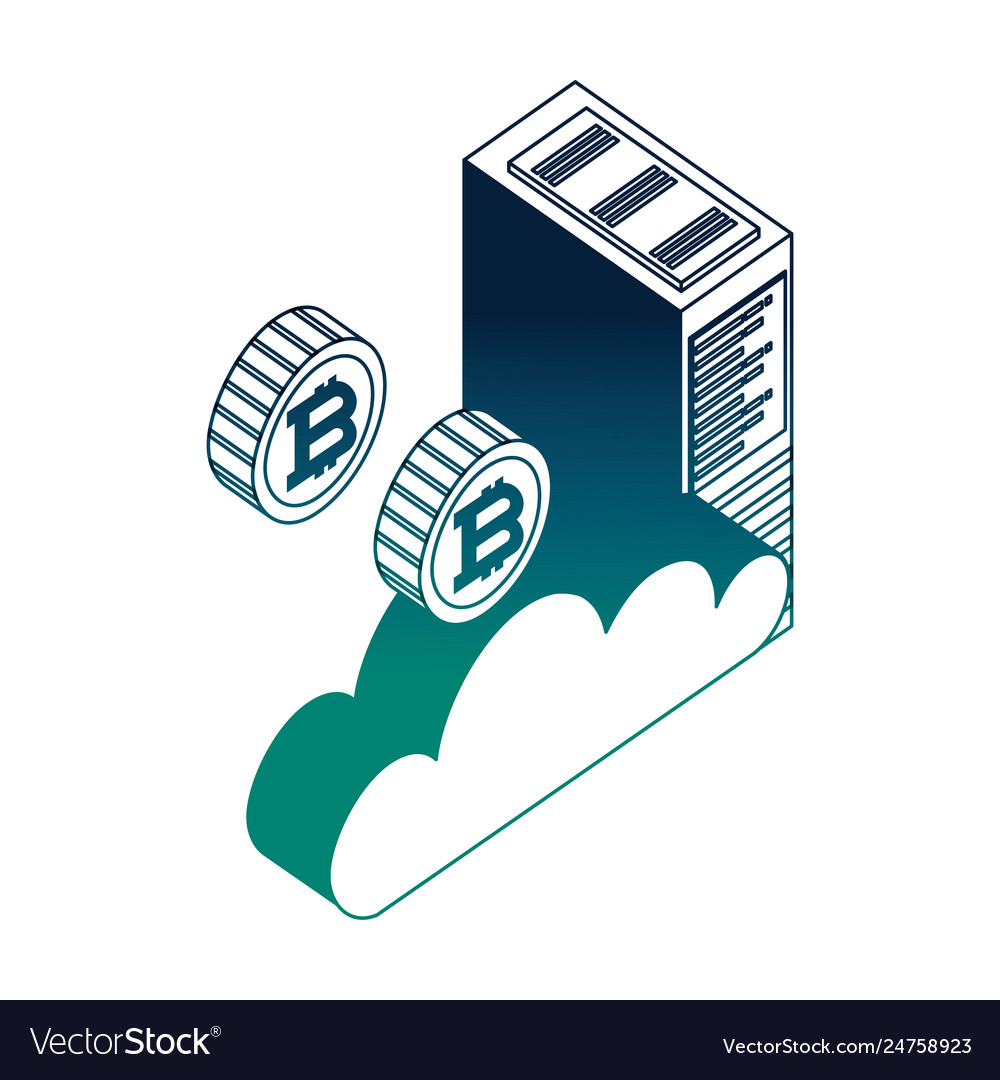 Cloud computing datacenter server bitcoin vector image Cloud computing datacenter server bitcoin