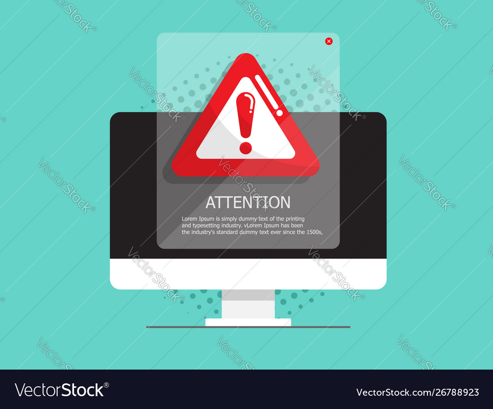 Computer with attention warning sign vector image Computer with attention warning sign