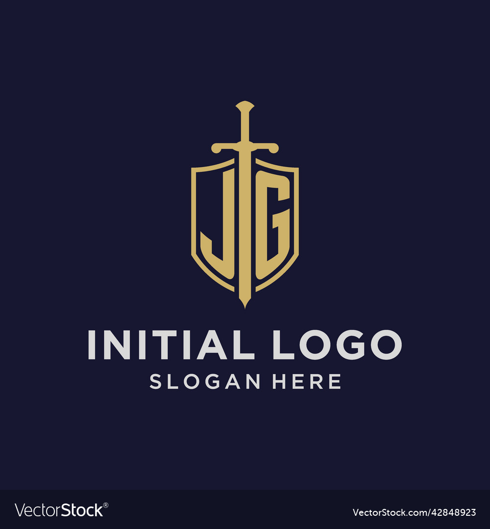 Jg logo initial monogram with shield and sword Vector Image Jg logo initial monogram with shield and sword