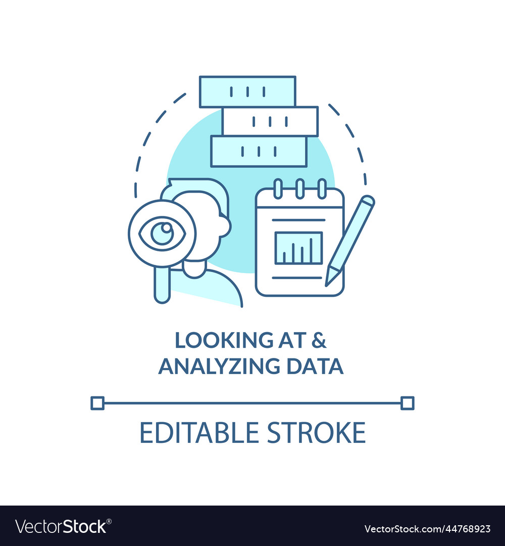 Looking at and analyzing data turquoise concept vector image Looking at and analyzing data turquoise concept