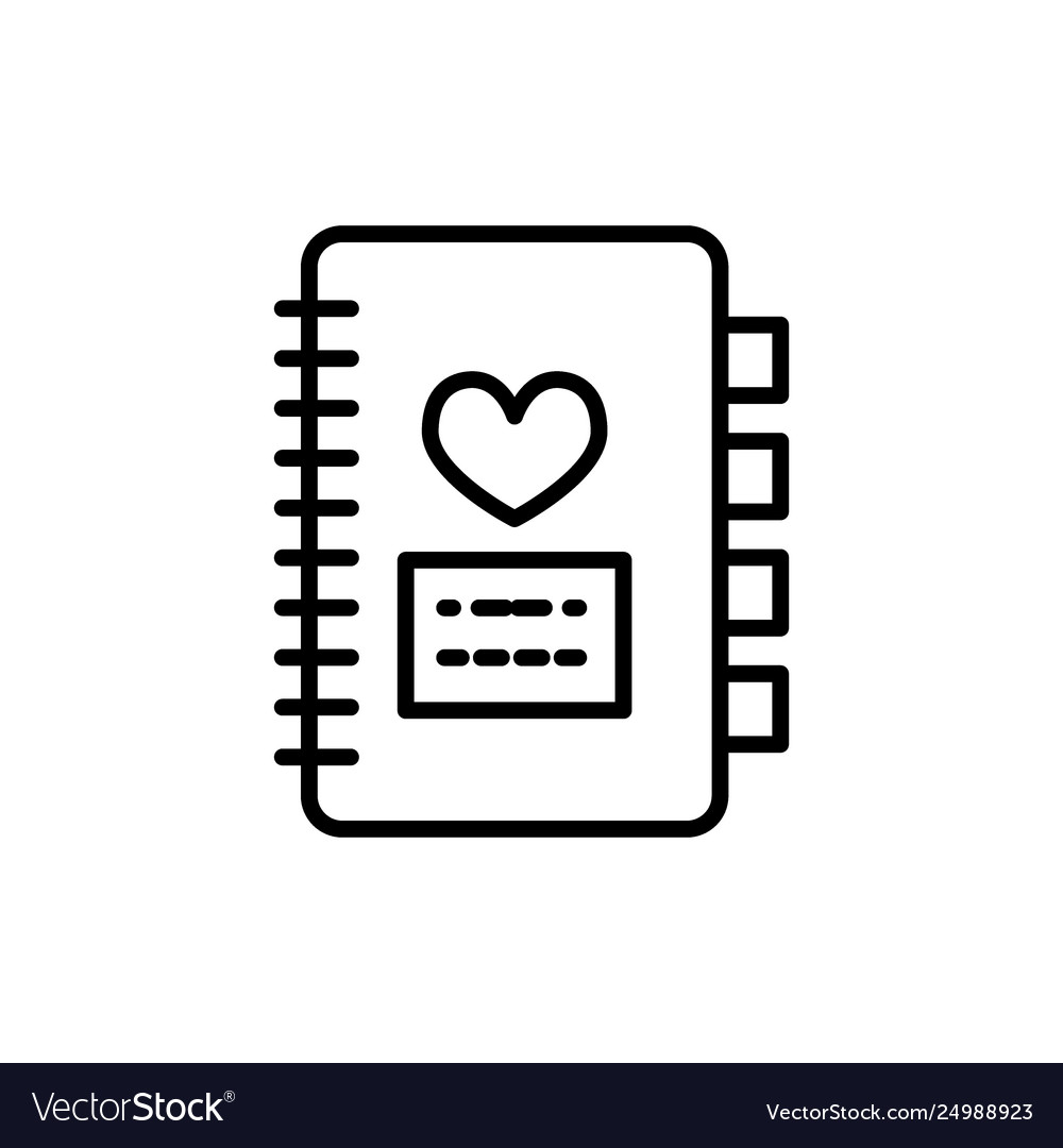 Notebook with heart icon flat outline