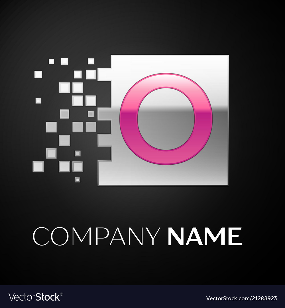 Pink letter o logo symbol in the silver square