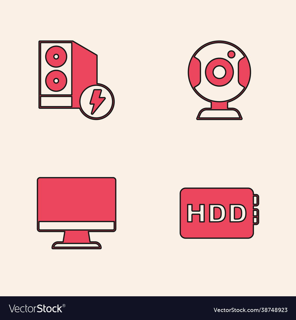 Set hard disk drive hdd case computer web vector image Set hard disk drive hdd case computer web