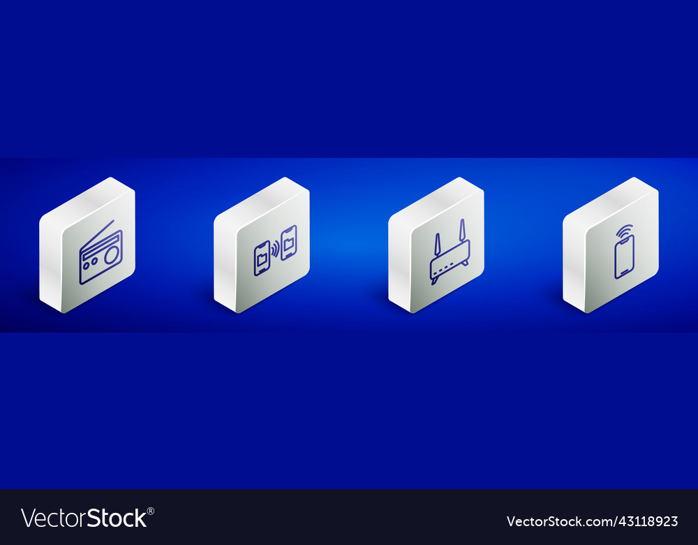 Set Isometric Line Radio Data Transfer Royalty Free Vector